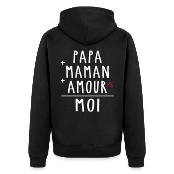 PAPA + MAMAN + AMOUR = MOI - Cadeau Mignon Enfants - Veste à capuche bio Premium Unisexe - noir - Dos - Nico (187cm)