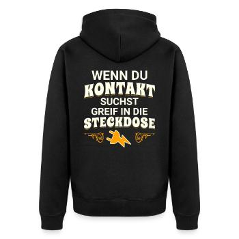 Wenn du Kontakt suchst greif in die Steckdose - Unisex Premium Bio Zip Hoodie - Schwarz - Hinten - Nico (187cm)