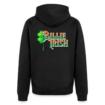 Billie Irish - St. Patricks Day - Paddy's Day - Unisex Premium Bio Zip Hoodie - Schwarz - Hinten - Nico (187cm)
