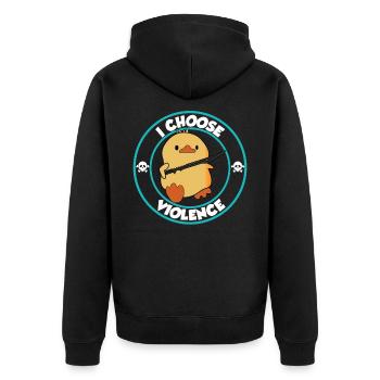 I choose violence - lustige Ente mit Schwert - Unisex Premium Bio Zip Hoodie - Schwarz - Hinten - Nico (187cm)