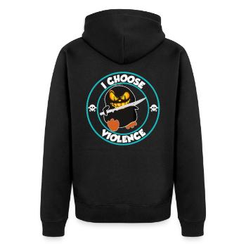 I choose violence - funny duck with sword - Unisex Premium Organic Zip Hoodie - black - Back - Nico (187cm)