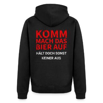Komm mach das Bier auf - hält ja sonst keiner aus - Unisex Premium Bio Zip Hoodie - Schwarz - Hinten - Nico (187cm)