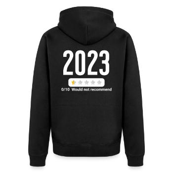 Jahr 2023 - poor rating - would not recommend - Unisex Premium Bio Zip Hoodie - Schwarz - Hinten - Nico (187cm)
