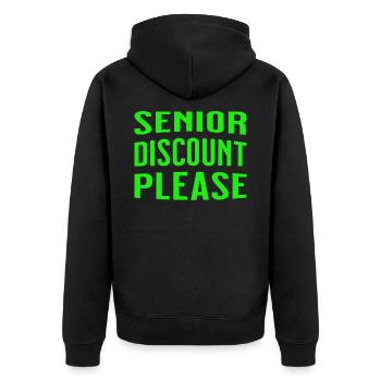 Senior discount please - Pensioner discount - Unisex Premium Organic Zip Hoodie - black - Back - Nico (187cm)
