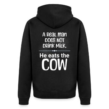 A man does not drink milk, he eats the cow - Unisex Premium Organic Zip Hoodie - black - Back - Nico (187cm)