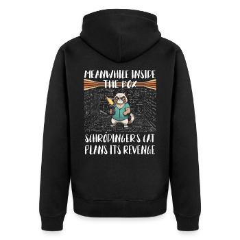 Meanwhile, in box Schroedingers cat plans revenge - Unisex Premium Bio Zip Hoodie - Schwarz - Hinten - Nico (187cm)