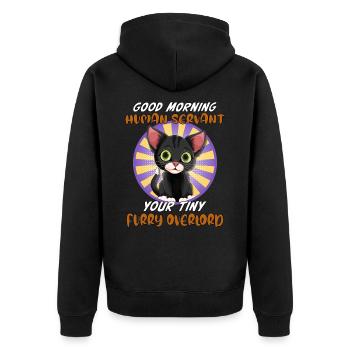 Bonjour, drôle de chat serviteur humain - Veste à capuche bio Premium Unisexe - noir - Dos - Nico (187cm)
