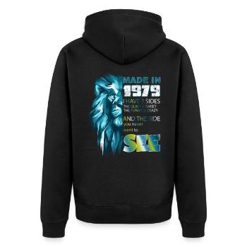 Lion - fabriqué en 1979 Année d’anniversaire - Veste à capuche bio Premium Unisexe - noir - Dos - Nico (187cm)