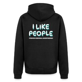 I like people - under anesthesia - Unisex Premium Organic Zip Hoodie - black - Back - Nico (187cm)
