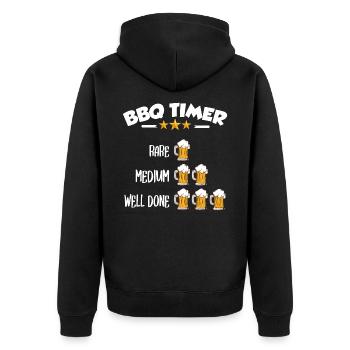 BBQ Timer - Rare, Medium, Well Done, Beer - Unisex Premium Bio Zip Hoodie - Schwarz - Hinten - Nico (187cm)