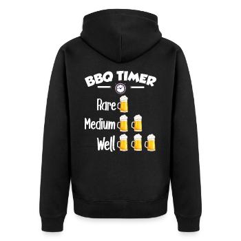 BBQ Timer - Rare, Medium, Well Done, Beer - Unisex Premium Bio Zip Hoodie - Schwarz - Hinten - Nico (187cm)