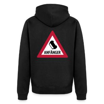 Fahranfänger Schild Lustig Straßenschild Geschenk - Unisex Premium Bio Zip Hoodie - Schwarz - Hinten - Nico (187cm)