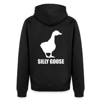 Silly Goose Alberne Gans Humor - Unisex Premium Bio Zip Hoodie - Schwarz - Hinten - Nico (187cm)