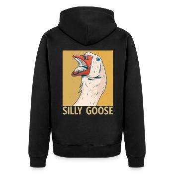 Silly Goose Alberne Gans Humor - Unisex Premium Bio Zip Hoodie - Schwarz - Hinten - Nico (187cm)