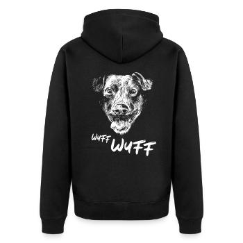 Motif de chien Wuff Wuff propriétaire de chien de tête de chien - Veste à capuche bio Premium Unisexe - noir - Dos - Nico (187cm)