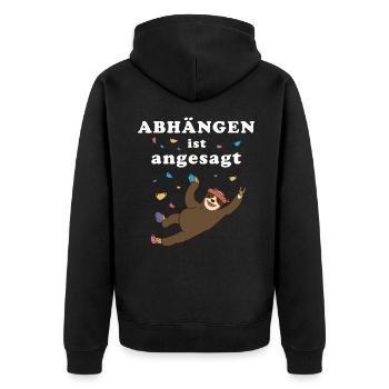 Bouldern Faultier Klettern Freizeit Hobby - Unisex Premium Bio Zip Hoodie - Schwarz - Hinten - Nico (187cm)