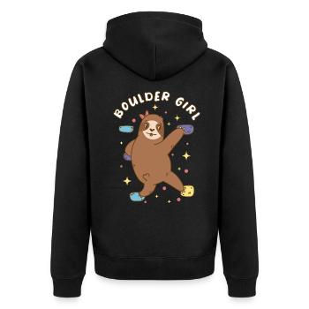 Boulder Girl Girls Bouldering Climbing - Unisex Premium Organic Zip Hoodie - black - Back - Nico (187cm)