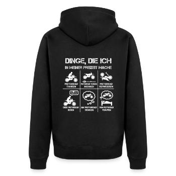 Freizeit - Motorradfahrer - Biker - Unisex Premium Bio Zip Hoodie - Schwarz - Hinten - Nico (187cm)