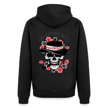 Let me see your POKERFACE - Unisex Premium Bio Zip Hoodie - Schwarz - Hinten - Nico (187cm)