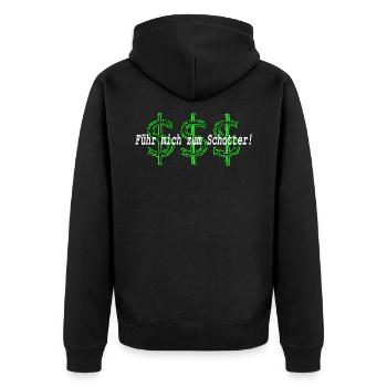 Führ mich zum Schotter - Unisex Premium Bio Zip Hoodie - Schwarz - Hinten - Nico (187cm)