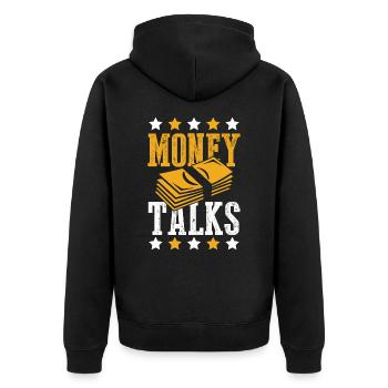 money speaks talks - Unisex Premium Organic Zip Hoodie - black - Back - Nico (187cm)
