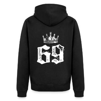 69 Zahl Krone - Unisex Premium Bio Zip Hoodie - Schwarz - Hinten - Nico (187cm)