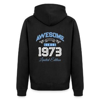 1973 awesome since - Unisex Premium Bio Zip Hoodie - Schwarz - Hinten - Nico (187cm)