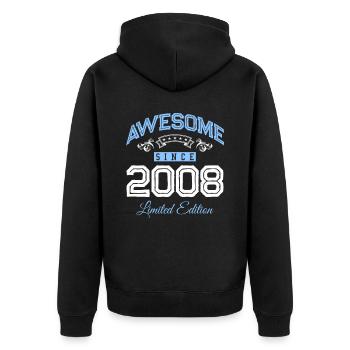2008 awesome since - Unisex Premium Bio Zip Hoodie - Schwarz - Hinten - Nico (187cm)
