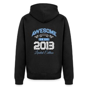 2013 awesome since - Unisex Premium Bio Zip Hoodie - Schwarz - Hinten - Nico (187cm)