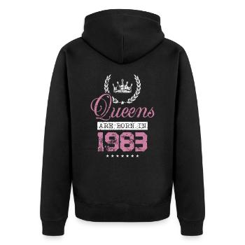Queens born in 1983 - Unisex Premium Bio Zip Hoodie - Schwarz - Hinten - Nico (187cm)