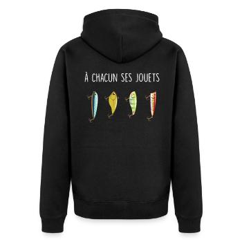 Jouets leurres pêche fan papa tonton papy drole - Veste à capuche bio Premium Unisexe - noir - Dos - Nico (187cm)