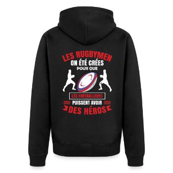 Les rugbymen héros des footballeurs ballon humour - Veste à capuche bio Premium Unisexe - noir - Dos - Nico (187cm)