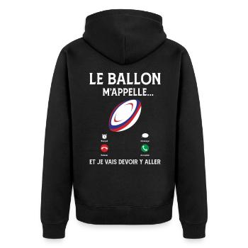 Le ballon m'appelle rugby sport passion téléphone - Veste à capuche bio Premium Unisexe - noir - Dos - Nico (187cm)