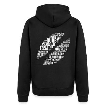 Ballon de rugby ovale humour rugbyman plaquage - Veste à capuche bio Premium Unisexe - noir - Dos - Nico (187cm)