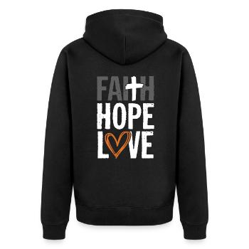 glaube hoffnung liebe - Unisex Premium Bio Zip Hoodie - Schwarz - Hinten - Nico (187cm)