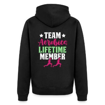 team aerobic mitglied - Unisex Premium Bio Zip Hoodie - Schwarz - Hinten - Nico (187cm)