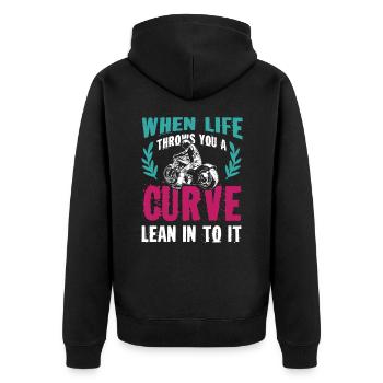 leben kurve motorrad - Unisex Premium Bio Zip Hoodie - Schwarz - Hinten - Nico (187cm)