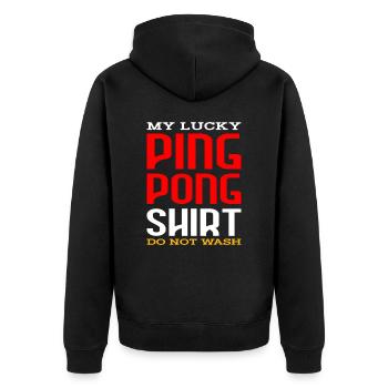 ping pong shirt - Unisex Premium Bio Zip Hoodie - Schwarz - Hinten - Nico (187cm)