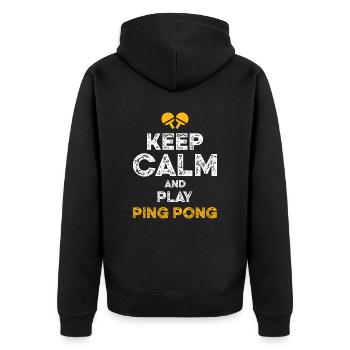 keep calm ping pong - Unisex Premium Bio Zip Hoodie - Schwarz - Hinten - Nico (187cm)