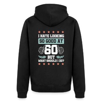 60 jahre alt birthday - Unisex Premium Bio Zip Hoodie - Schwarz - Hinten - Nico (187cm)