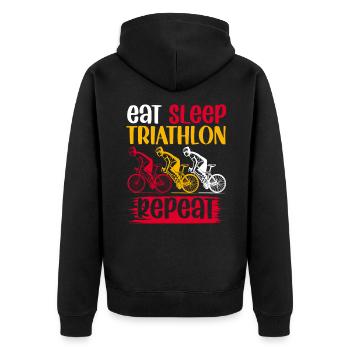 eat sleep thriathlon repeat - Unisex Premium Bio Zip Hoodie - Schwarz - Hinten - Nico (187cm)