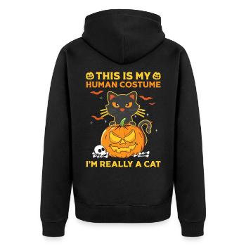 Halloween Katze Hexe - Unisex Premium Bio Zip Hoodie - Schwarz - Hinten - Nico (187cm)