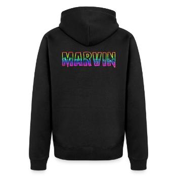marvin rs regenbogen - Unisex Premium Bio Zip Hoodie - Schwarz - Hinten - Nico (187cm)