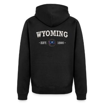 Wyoming Est - Wyoming - Unisex Premium Bio Zip Hoodie - Schwarz - Hinten - Nico (187cm)