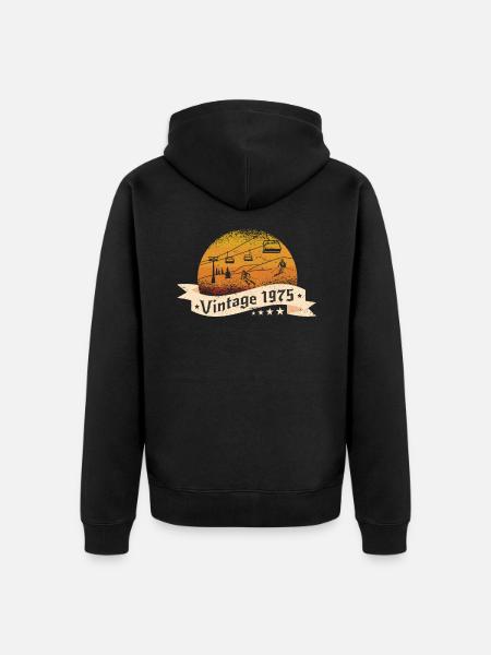 Skier Ski lift born 1975 Birthday - Unisex Premium Organic Zip Hoodie - black