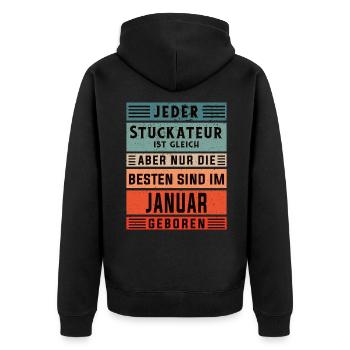 Trockenbauer Geburtstag Januar geboren Stuckateur - Unisex Premium Bio Zip Hoodie - Schwarz - Hinten - Nico (187cm)