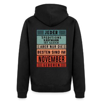 Spediteur Geburtstag November geboren - Unisex Premium Bio Zip Hoodie - Schwarz - Hinten - Nico (187cm)