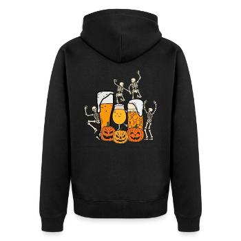 Halloween mit Bier und Skeletten - Unisex Premium Bio Zip Hoodie - Schwarz - Hinten - Nico (187cm)