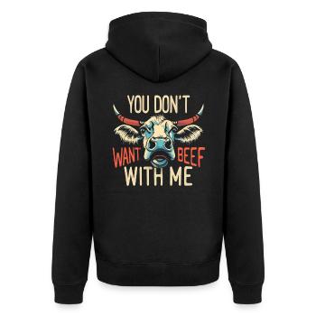 You don't want beef with me Lustiger Spruch Kuh - Unisex Premium Bio Zip Hoodie - Schwarz - Hinten - Nico (187cm)