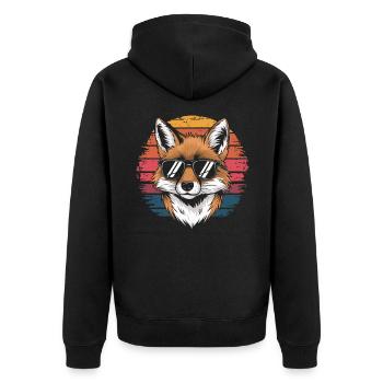 Fuchs mit Sonnenbrille vintage - Unisex Premium Bio Zip Hoodie - Schwarz - Hinten - Nico (187cm)